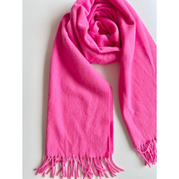ACNE STUDIOS Canada Narrow Fluo Pink 100% Wool Fringe Rectangle Scarf - Picture 2 of 12